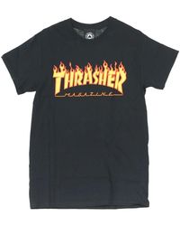 Thrasher - Flame Tee Schwarz/Gelb Kurzarm T-Shirt - Lyst