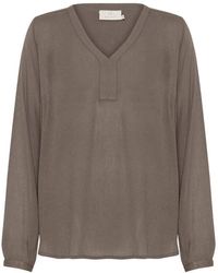 Kaffe - Braune langarm v-ausschnitt bluse - Lyst