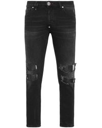 Philipp Plein - Denim Broek Skinny Fit Met Python Inzetstukken - Lyst