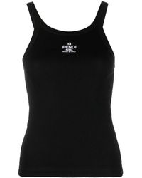 Fendi - Tops ,Zwart ,Katoen Geribbelde Tanktop - Lyst