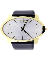 Calvin Klein - Accessoires ,Zwart ,Leer Elegante Quartz Horloge Met Zilveren Wijzerplaat En Zwarte Leren Band - Lyst