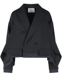 Sacai - Jassen ,Zwart ,Denim Suiting X Denim Jacket - Lyst