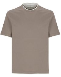 Brunello Cucinelli - Brauner baumwoll-rundhalspullover - Lyst