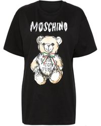 Moschino - T-shirt e polo nere con logo teddy bear - Lyst