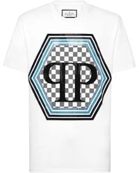Philipp Plein - Tops ,Wit ,Katoen T-Shirt Ronde Hals Hexagon - Lyst