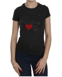 Exte - Tops ,Zwart ,Katoen Zwarte Harten Print Crew Neck Blouse - Lyst