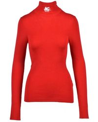 Etro - Truien & Vesten ,Rood ,Wol Wollen Coltrui Sweater - Lyst