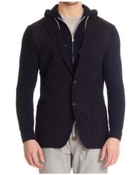 Eleventy - Jassen ,Blauw ,Katoen Bimaterial Jas - Lyst