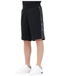 EA7 - Sportliche Schwarze Shorts Mit Logostreifen - Lyst