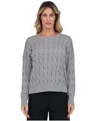 Alpha Studio - Truien & Vesten ,Grijs ,Lange Mouw Ronde Hals Shirt - Lyst
