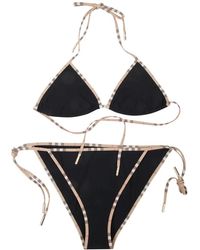 Burberry - Badmode ,Zwart ,Check Trim Triangle Bikini - Lyst