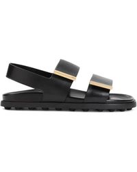 Tod's - Schoenen ,Zwart ,Leer Zwarte Leren Sandalen Met Klittenband - Lyst