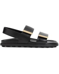 Tod's - Schoenen ,Zwart ,Leer Zwarte Leren Sandalen Met Klittenband - Lyst