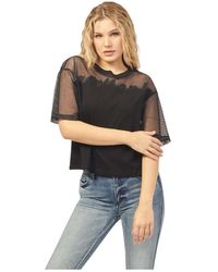 Armani Exchange - Camiseta negra de algodón orgánico con detalle de malla - Lyst