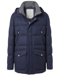 Brunello Cucinelli - Jassen ,Blauw ,Wol Gewatteerd Jack Met Capuchon - Lyst