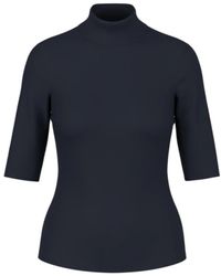 Marc Cain - Tops ,Blauw ,Katoen Basic T-Shirt Met Opstaande Kraag - Lyst