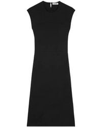 Jil Sander - Kleedjes ,Zwart ,Lichtgewicht Jersey Jurk Met Ronde Hals En Zonder Mouwen - Lyst