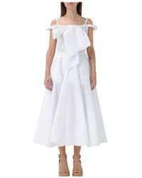 Patou - Witte A-Lijn Midi Jurk Met Strik Detail - Lyst