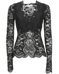 Rabanne - Overhemden ,Zwart ,Lace Lange Mouw Blouse - Lyst