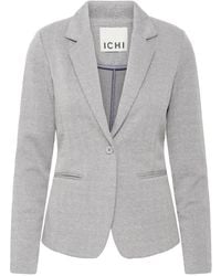 Ichi - Jassen ,Grijs ,Leer Jacquard Blazer Jas Sharkskin Herringbone - Lyst