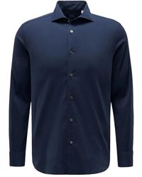 Fedeli - Overhemden ,Blauw ,Katoen Stretch Katoen Voile Overhemd - Lyst