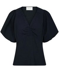 Neo Noir - Overhemden ,Blauw ,Leer Blauwe Pofmouw Blouse - Lyst