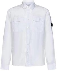 C.P. Company - Weißes leinenhemd mit lens detail - Lyst