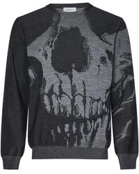 McQueen - Skull Intarsia Wollpullover Schwarz - Lyst