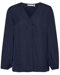 Inwear - Marineblaue Bluse mit V-Ausschnitt und langen Ärmeln - Lyst