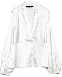 D.exterior - Overhemden ,Wit ,Polyester Witte V-Hals Geplooide Blouse - Lyst