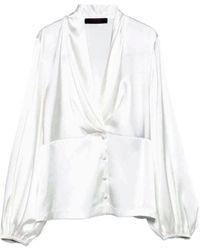 D.exterior - Weiße Bluse Mit V-Ausschnitt Und Falten - Lyst