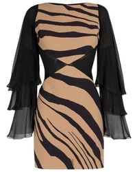 Roberto Cavalli - Robe À Manches À Volants Et Imprimé Tigre - Lyst