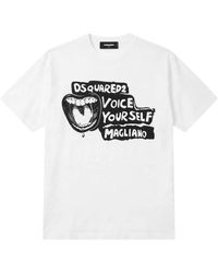 DSquared² - Tops ,Wit ,Katoen Grafisch Katoenen T-Shirt - Lyst