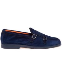 Santoni - Suede Dubbele Gesp Loafer - Lyst