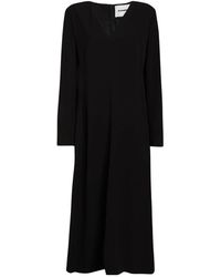 Jil Sander - Midi Jurk Met V-Hals En Lange Mouwen - Lyst