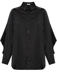 Balmain - Overhemden ,Zwart ,Oversized Zijde Blouse - Lyst