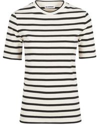 Jil Sander - Tops ,Wit ,Katoen Fijn Geribbelde Gestreepte T-Shirt - Lyst