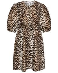 Ganni - Jurk Met Luipaardprint En Strikdetail - Lyst