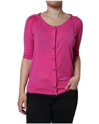 Dolce & Gabbana - Korte Mouw Wollen Blouse Roze Geknoopt - Lyst