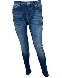 Denham - Jeans ajustados de talle alto elásticos azul oscuro - Lyst