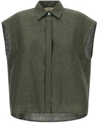 Herno - Overhemden ,Groen ,Linnen Mouwloze Linnen Blouse - Lyst