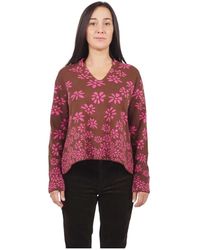 ALESSIA SANTI - Truien & Vesten ,Bruin ,Katoen Bruine Bloemen V-Hals Trui - Lyst
