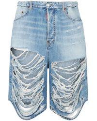 DSquared² - Korte Broeken ,Blauw ,Denim Destroyed Denim Shorts - Lyst