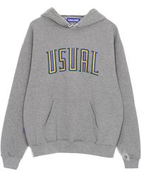 USUAL - Hoodies & Sweatvesten ,Grijs ,Katoen Gestreept Hoodie Met Kangoeroezak - Lyst