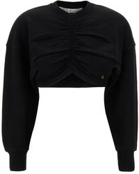 Palm Angels - Hoodies & Sweatvesten ,Zwart ,Katoen Sweatshirt Met Geplooide Details En Palm Plaque - Lyst