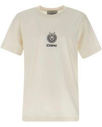 Iceberg - Weißes baumwoll-t-shirt mit schwarzem logo - Lyst