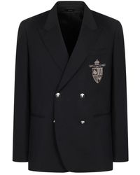 Fendi - Jassen ,Blauw ,Wol Wollen Double-Breasted Jas Reverskraag - Lyst