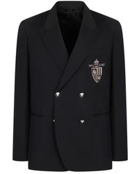 Fendi - Jassen ,Blauw ,Wol Wollen Double-Breasted Jas Reverskraag - Lyst