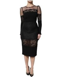 Dolce & Gabbana - Zwarte Kanten Sheath Midi Jurk - Lyst