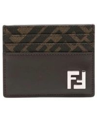Fendi - Accessoires ,Bruin ,Katoen Squared Ff Card Holder - Lyst